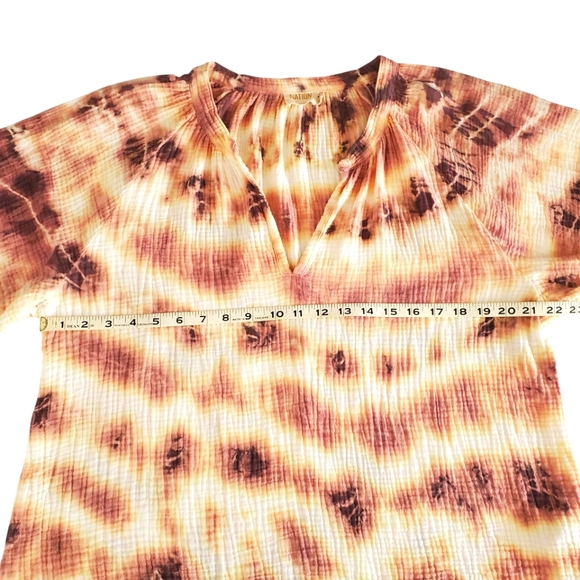 NATION LTD MiMi Romance‎ Plum/Yellow/Cream Tie Dye Gauzy Peasent Sleeve Blouse L - Picture 8 of 15